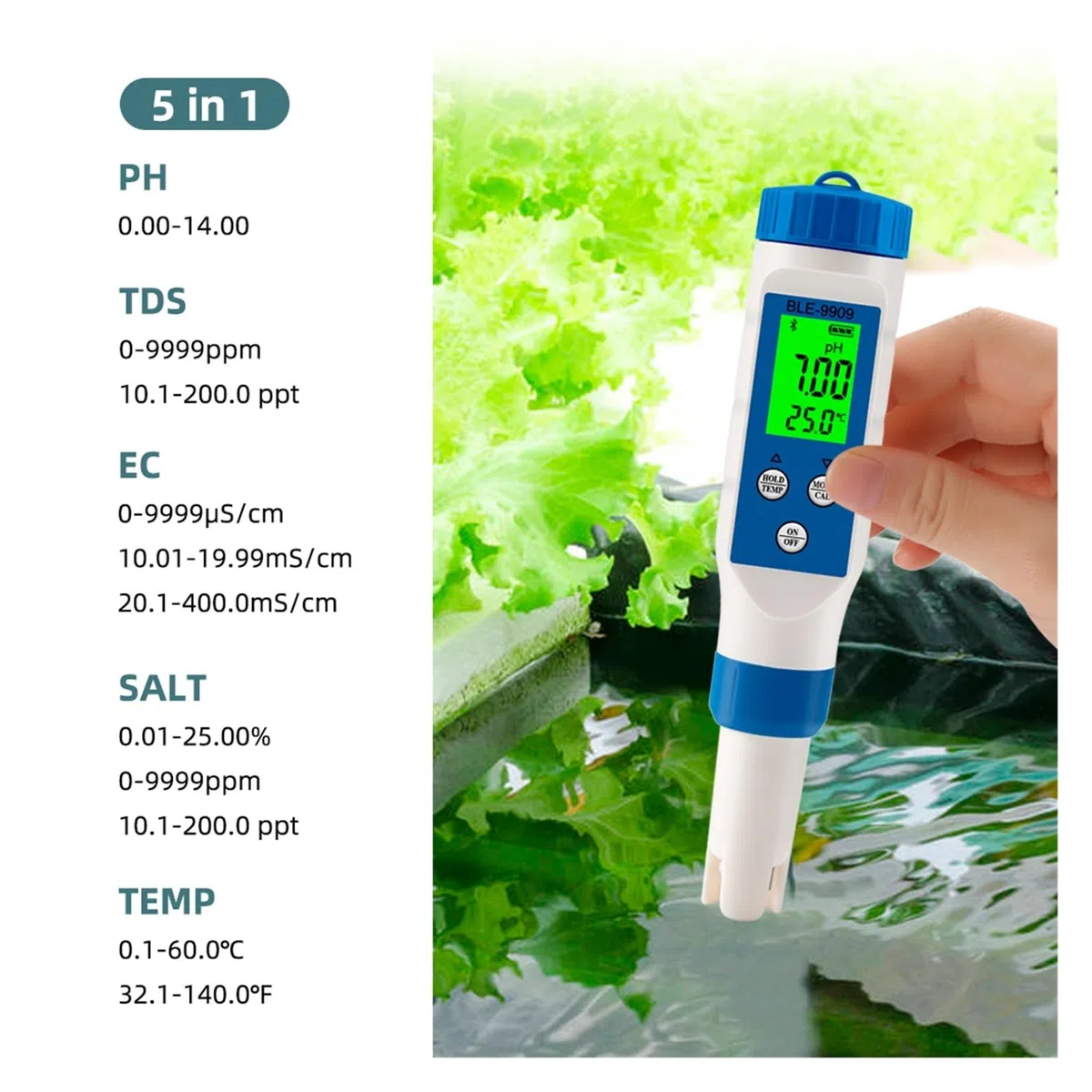 PH EC TDS Miernik Temperatury Zasolenia Cyfrowy Tester Jakości Wody Inteligentny Monitor Online Blue Tooth Kontrola Aplikacji Dla Akwariów Hydroponika DokłAdny Pomiar(PH TDS Temp)