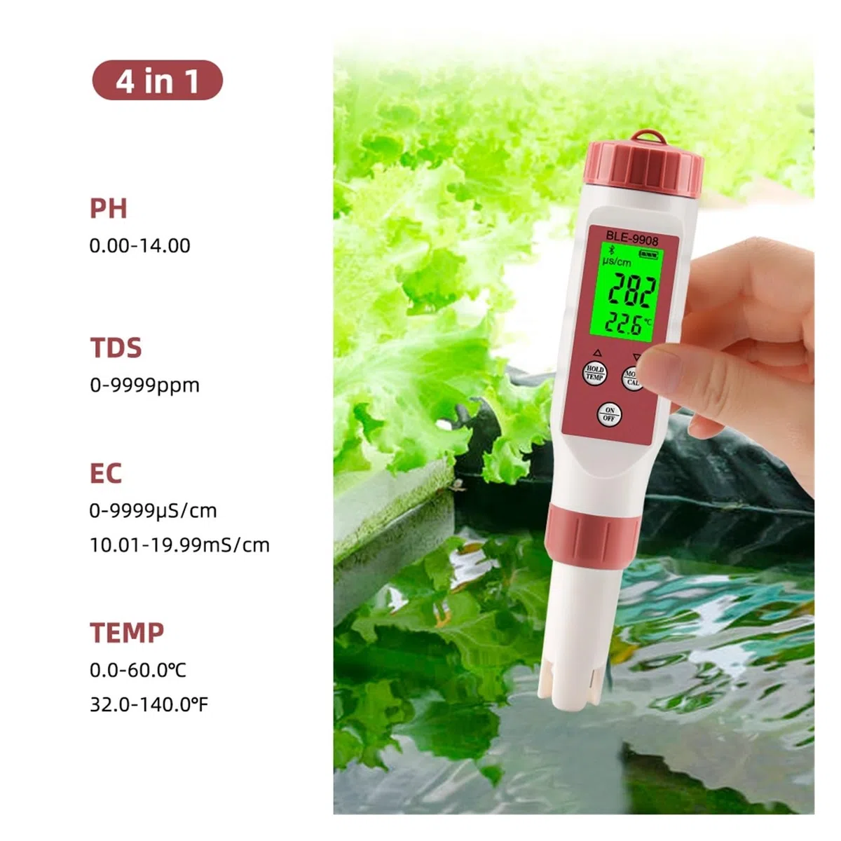 PH EC TDS Miernik Temperatury Zasolenia Cyfrowy Tester Jakości Wody Inteligentny Monitor Online Blue Tooth Kontrola Aplikacji Dla Akwariów Hydroponika DokłAdny Pomiar(PH TDS Temp)
