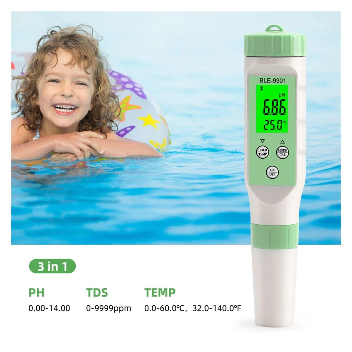 PH EC TDS Miernik Temperatury Zasolenia Cyfrowy Tester Jakości Wody Inteligentny Monitor Online Blue Tooth Kontrola Aplikacji Dla Akwariów Hydroponika DokłAdny Pomiar(PH TDS Temp)
