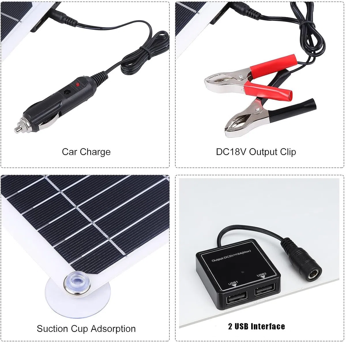 Zestaw paneli słonecznych 200 W, przenośna ładowarka solarna USB 12 V, z kontrolerem 10/20/30/40/50/60/100a, system modułów fotowoltaicznych do łodzi, kampera, kabiny, vana, samochodu, (kolor:
