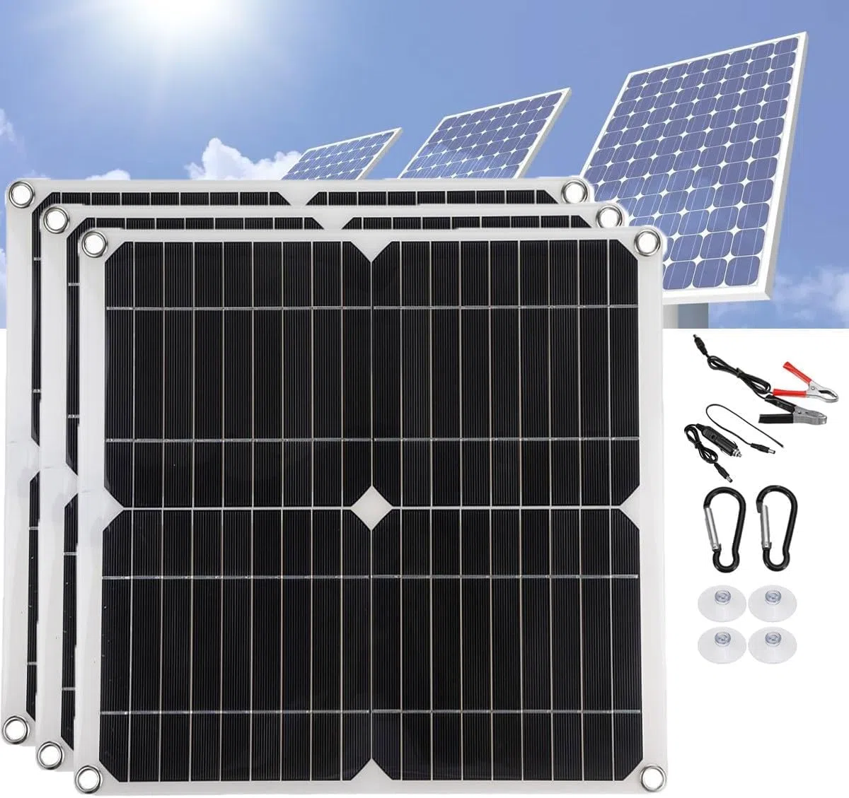 Zestaw paneli słonecznych 200 W, przenośna ładowarka solarna USB 12 V, z kontrolerem 10/20/30/40/50/60/100a, system modułów fotowoltaicznych do łodzi, kampera, kabiny, vana, samochodu, (kolor: