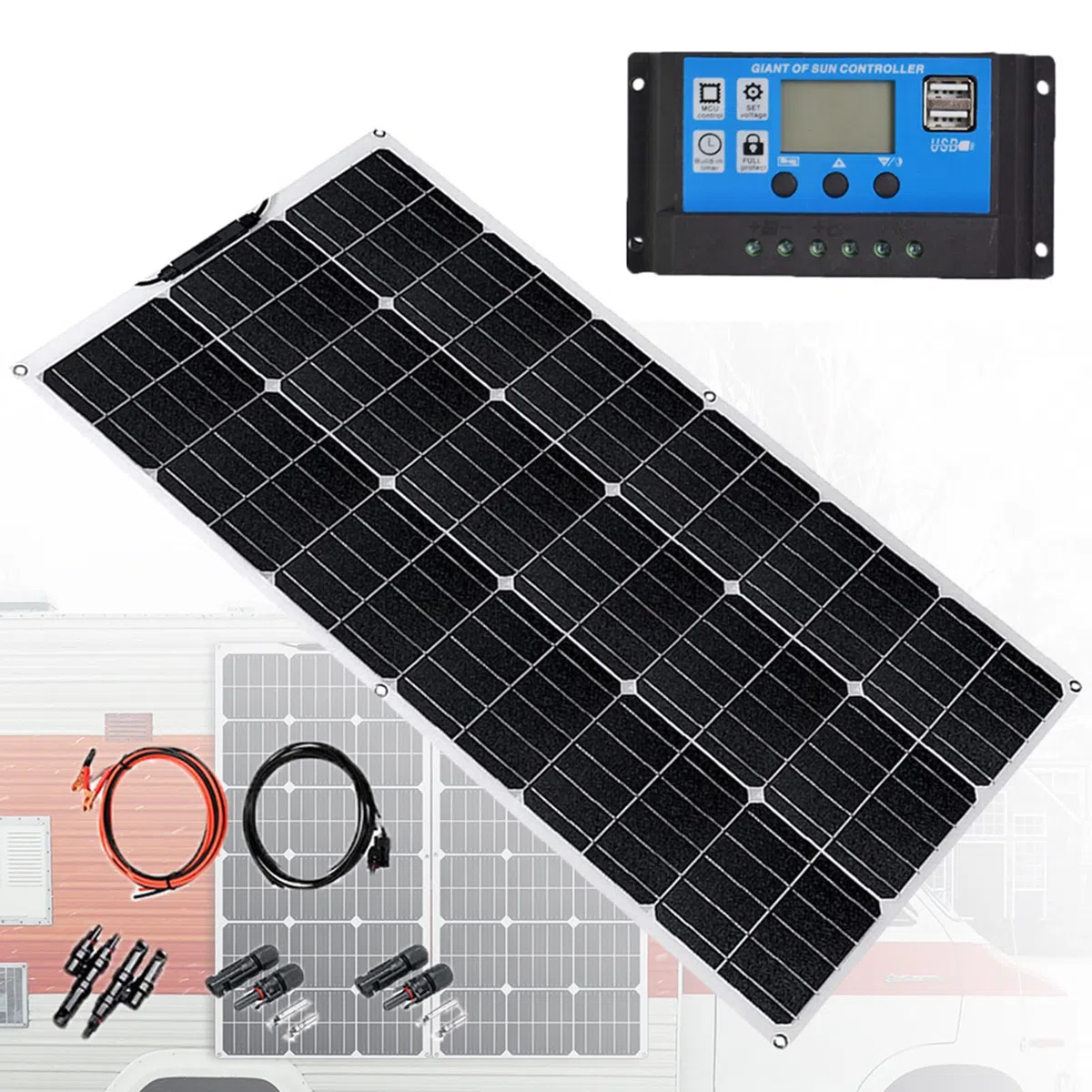 300W 18V Elastyczny Zestaw Paneli Słonecznych Monokrystaliczny Moduł Fotowoltaiczny 18V 40A Regulator Słoneczny do Ładowania Akumulatorów 12v Przyczep Kempingowych 1 * 300W