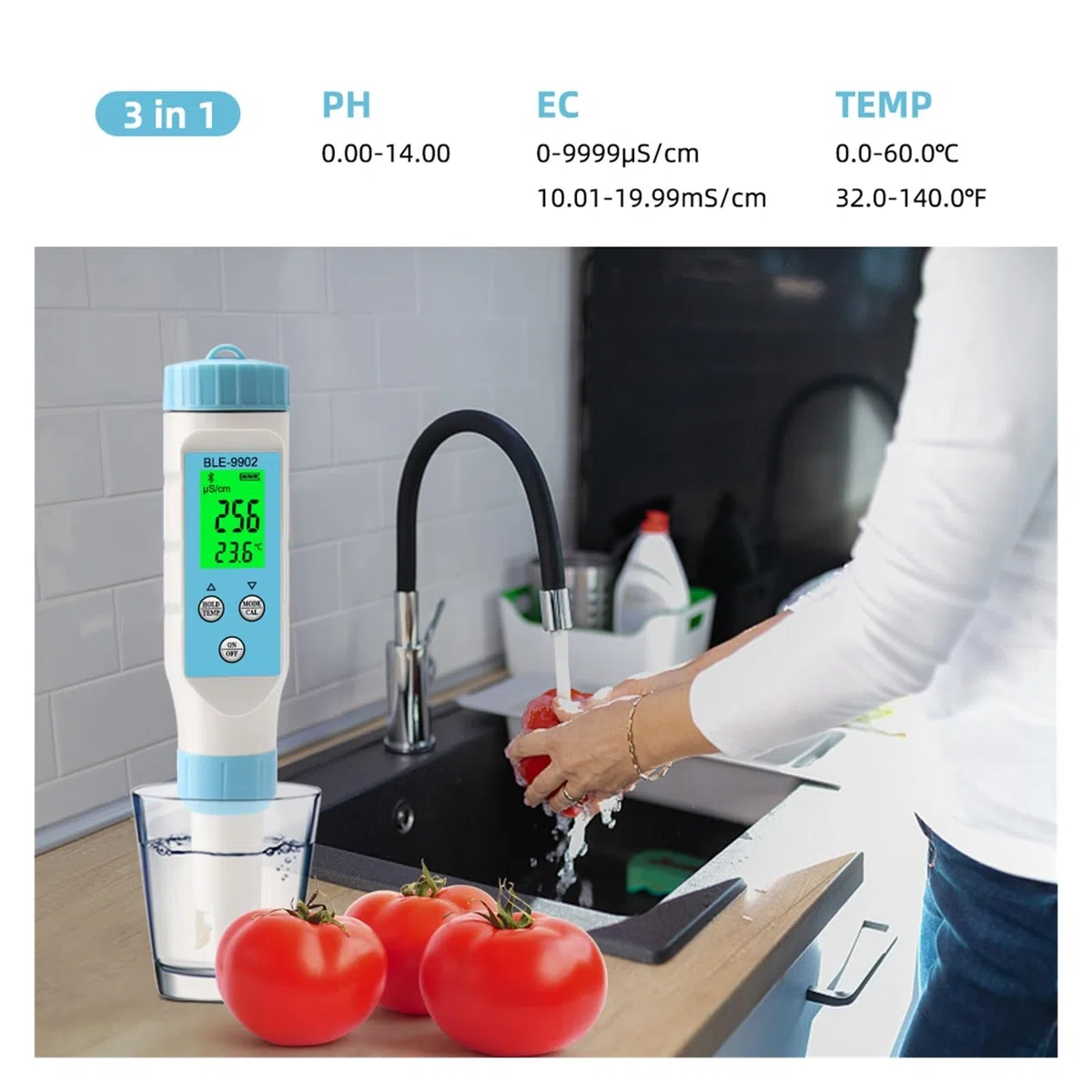 PH EC TDS Miernik Temperatury Zasolenia Cyfrowy Tester Jakości Wody Inteligentny Monitor Online Blue Tooth Kontrola Aplikacji Dla Akwariów Hydroponika DokłAdny Pomiar(PH TDS Temp)