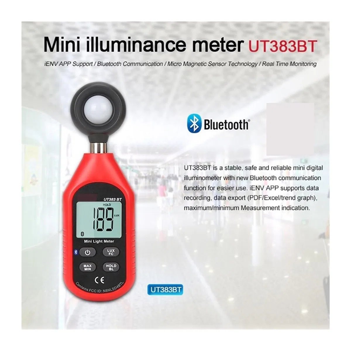 Miernik światła UV, UT383 UT383BT Cyfrowy luksomierz Tylko Bluetooth Mini światłomierz Sprzęt do testów środowiskowych Ręczny iluminator(UT383)