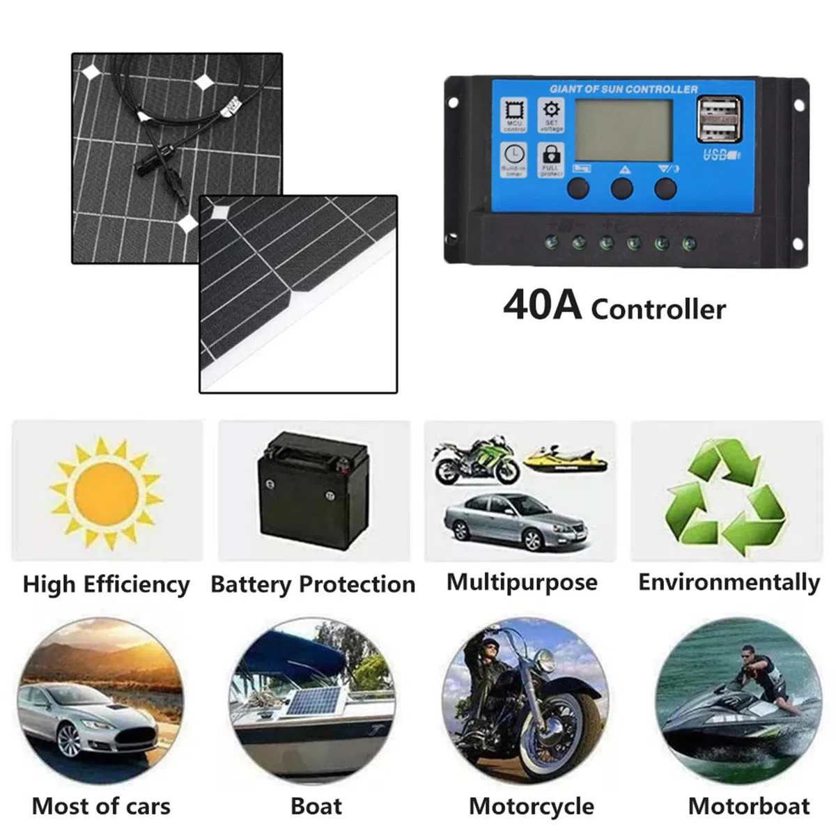 Zestaw Elastycznych Paneli Słonecznych 300W Złącza Kabli Fotowoltaicznych MC4 Paneli Słonecznych Kontroler 40A Ładowanie Akumulatora 12V Moduł Fotowoltaiczny Monokrystaliczny 1 * 300W