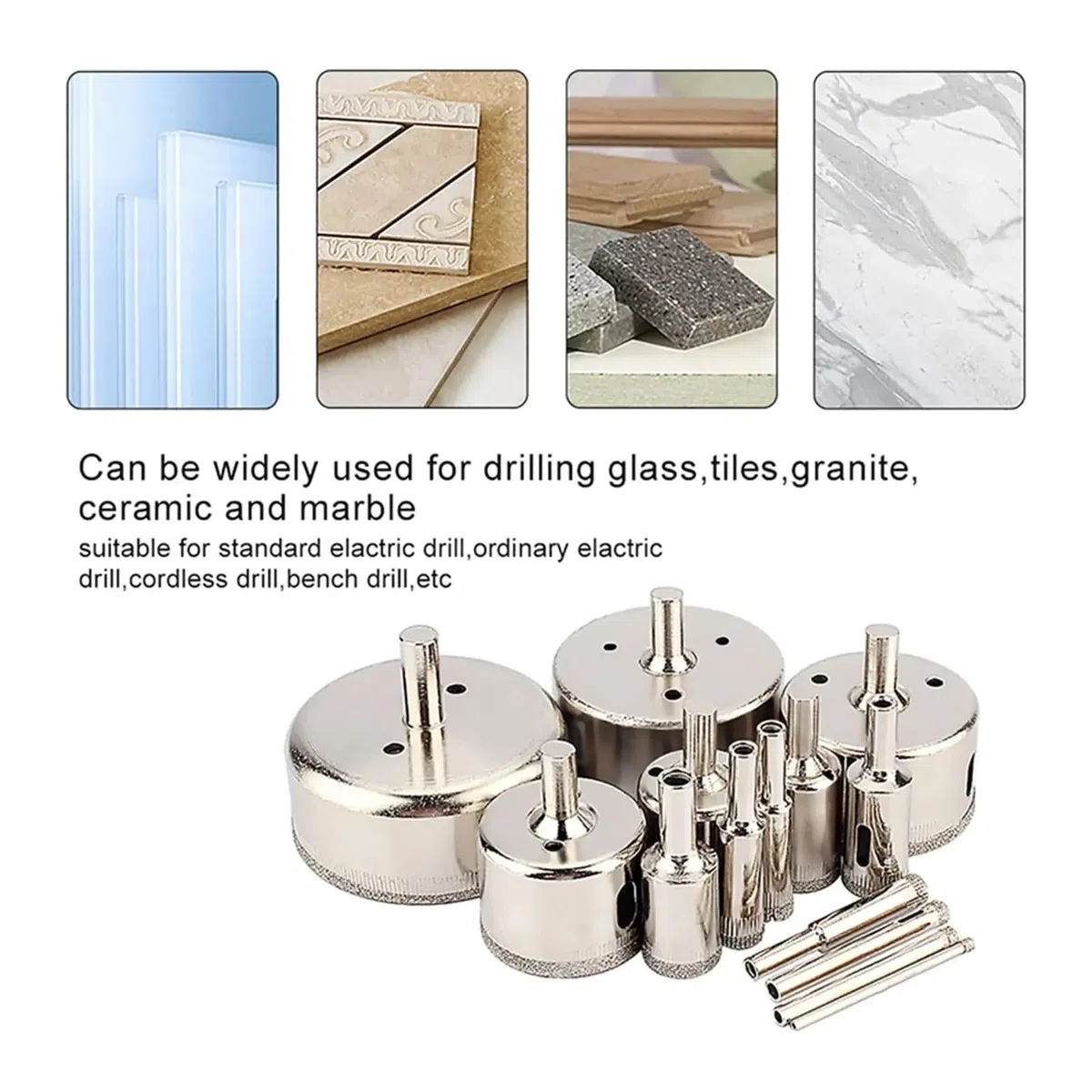 Zestawy otwornic, Zestaw 14-częściowych Otwornic Z Okrągłym Trzonkiem 3-70 Mm Powlekane Wiertła Do Szkła, Marmuru, Płytek Ceramicznych I Prac Murarskich