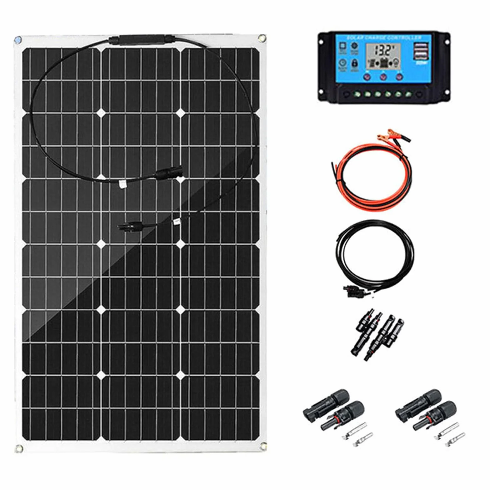 300 W 12 V Elastyczny Panel SłOneczny Monokrystaliczny Moduł Fotowoltaiczny Zestaw Paneli SłOnecznych Poza Siecią Dla łOdzi Kempingowych Przyczep Kempingowych Szop 1 * 300W